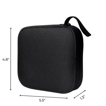 The Multi-Function Sewing Kit comes in a black zippered carrying case with a handle, measuring 4.8" x 5.5" x 1.3", making it perfect as a portable sewing organizer or quilting kit for crafting on the go.