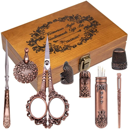 Vintage Antique Sewing Kit in a Wooden Box