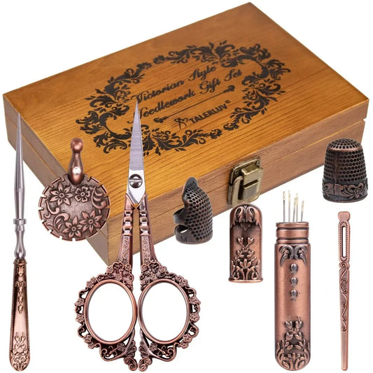Vintage Antique Sewing Kit in a Wooden Box